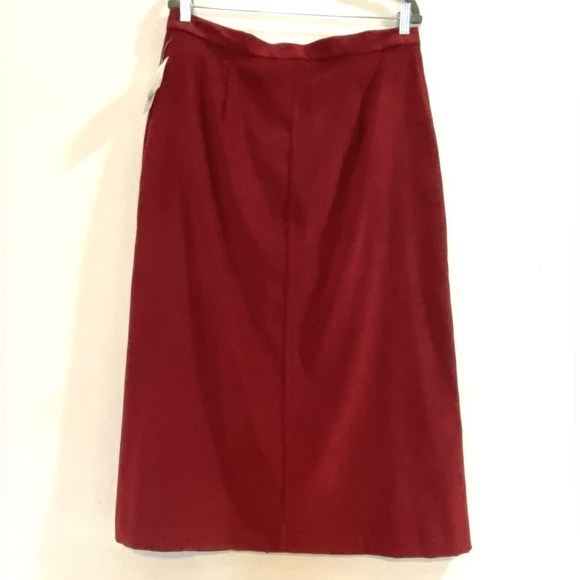 NWT Vintage Lindor Plus Sz 16P Suede Button Front Pockets Burgundy Midi Skirt - Picture 3 of 11
